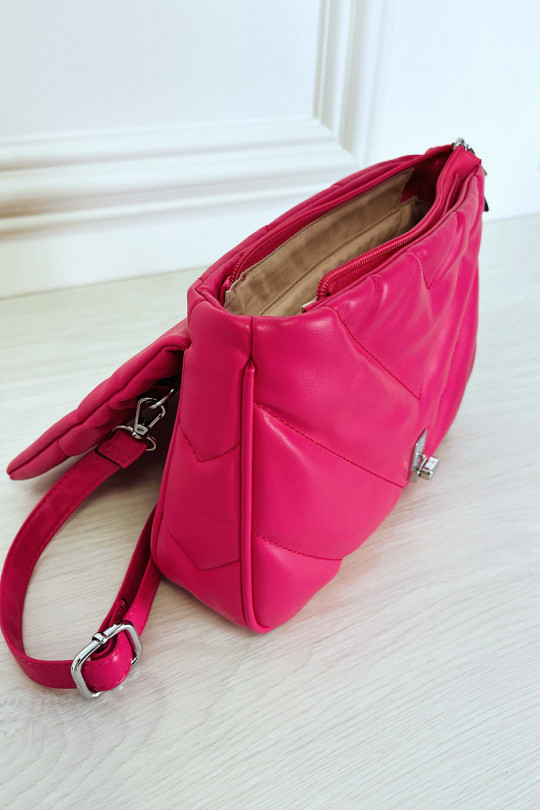 Fuchsia Quilted Satchel Style Shoulder Bag - 5
