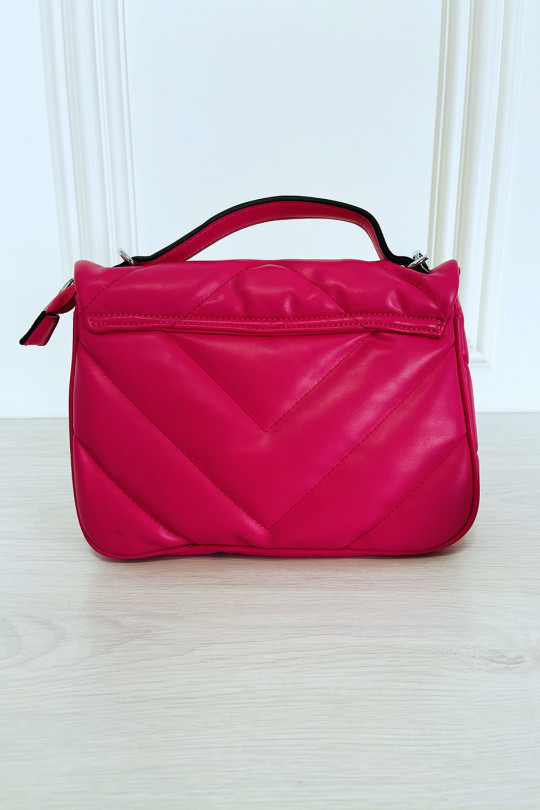 Fuchsia Quilted Satchel Style Shoulder Bag - 7