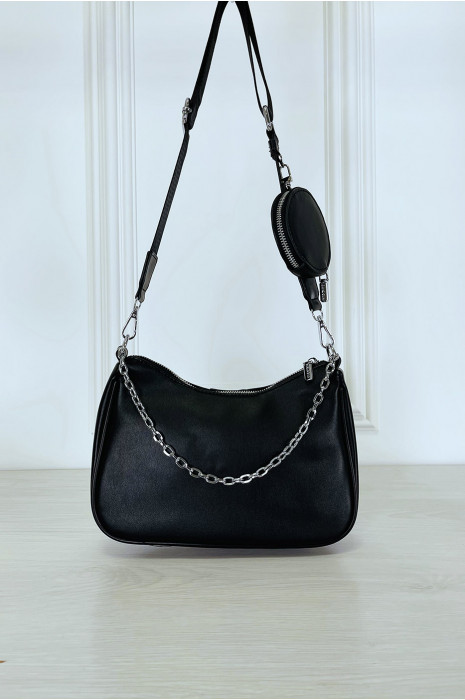 Sac ?� main noir ?� ?�paule et bandouli?�re et pochette ronde