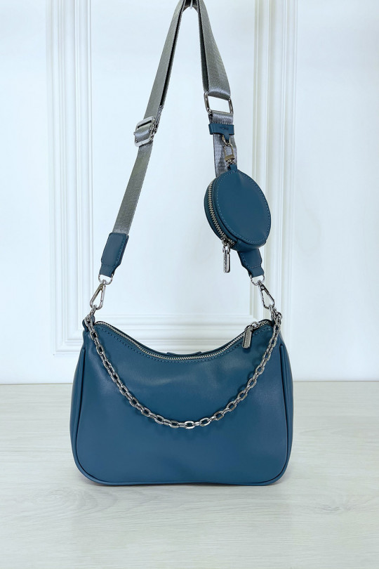 Blue shoulder bag and crossbody bag and round pouch - 1