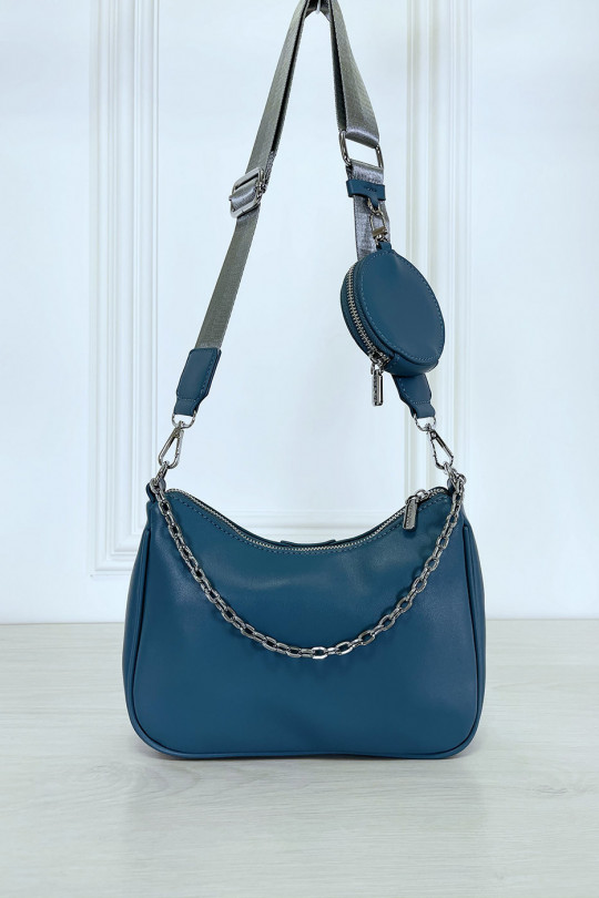 Blue shoulder bag and crossbody bag and round pouch - 2