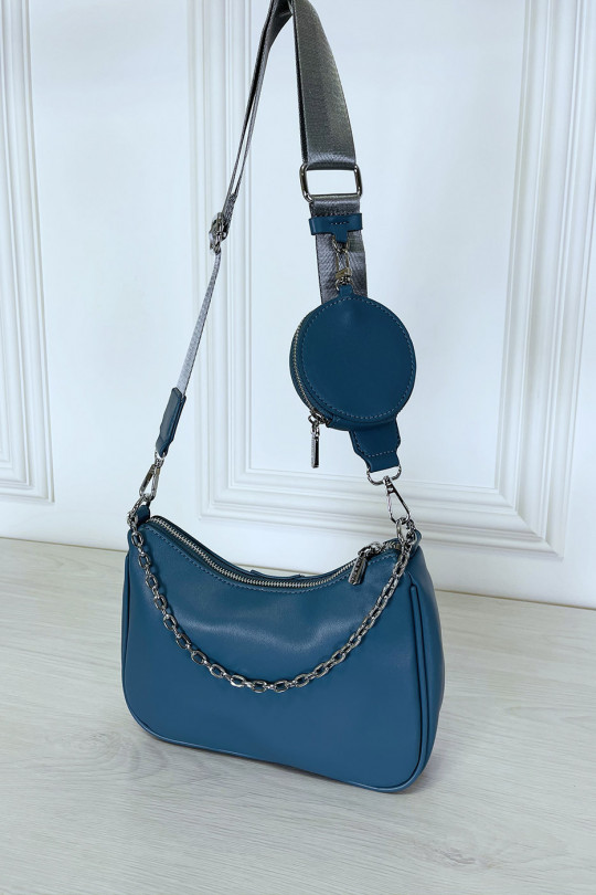 Blue shoulder bag and crossbody bag and round pouch - 3