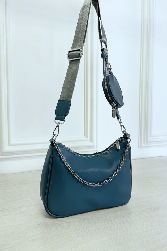 Blue shoulder bag and crossbody bag and round pouch - 4