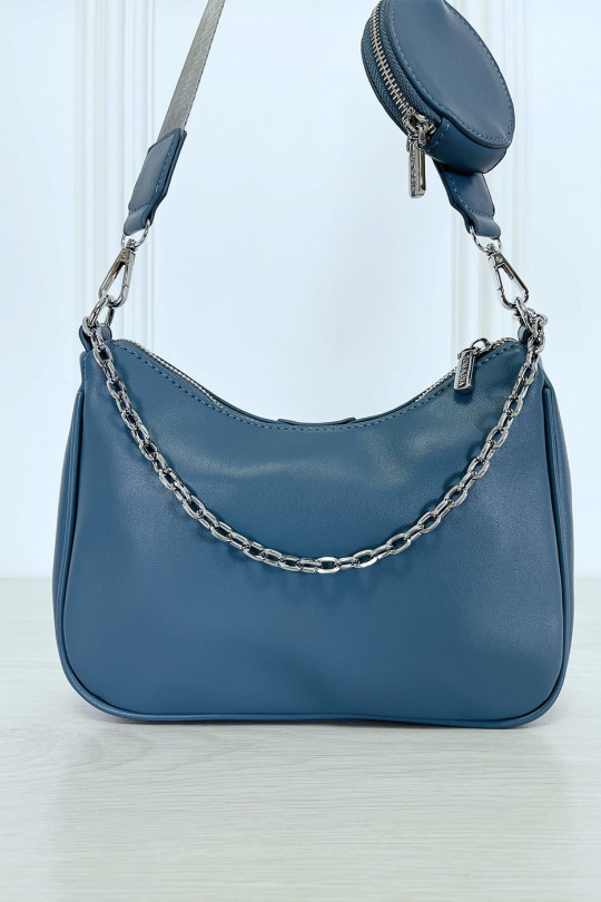 Blue shoulder bag and crossbody bag and round pouch - 5