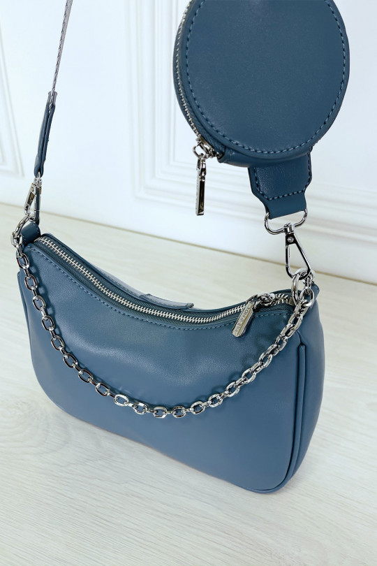 Blue shoulder bag and crossbody bag and round pouch - 6