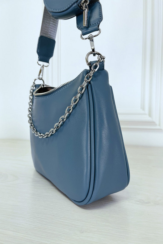 Blue shoulder bag and crossbody bag and round pouch - 7