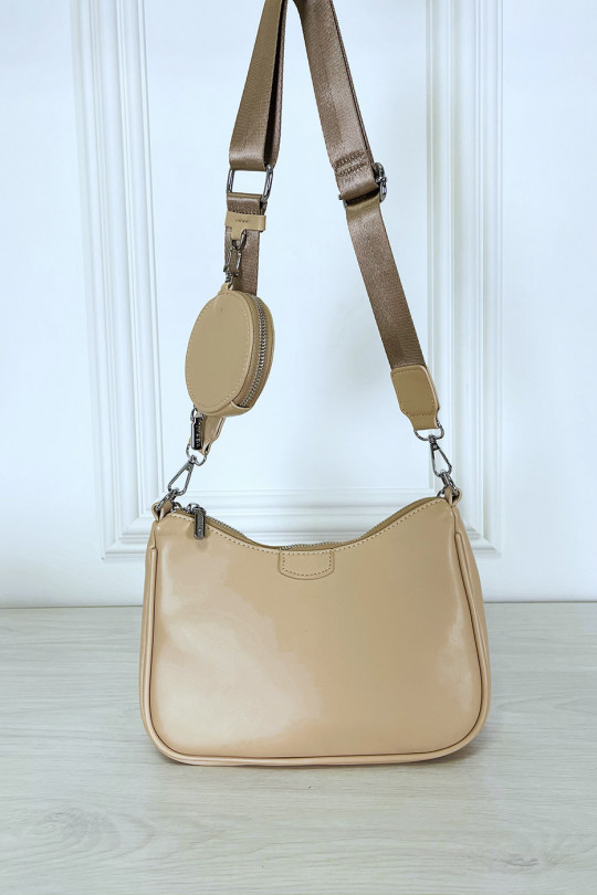 Beige handbag with shoulder and shoulder strap and round pouch - 1