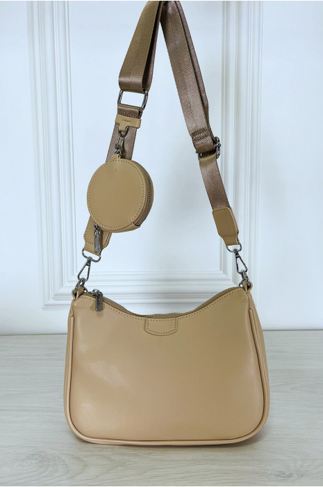 Sac à main beige à épaule et bandoulière et pochette ronde - 2