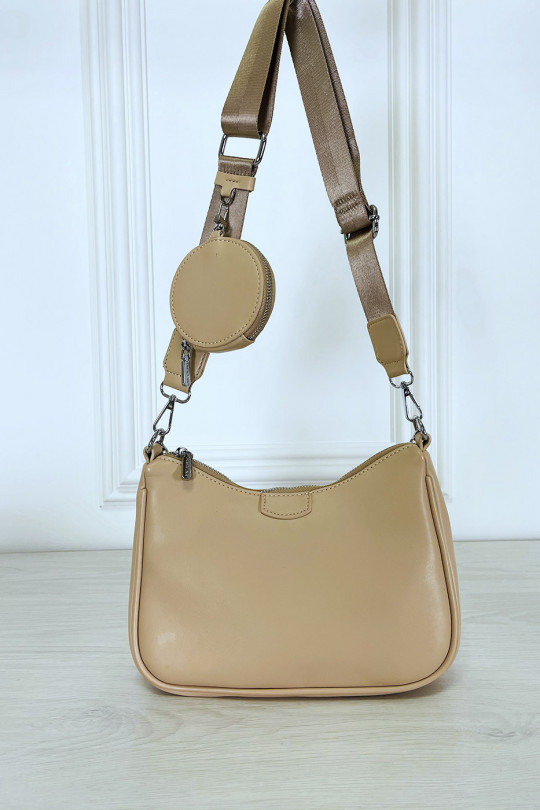 Beige handbag with shoulder and shoulder strap and round pouch - 3
