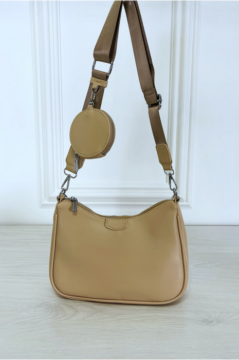 Sac à main beige à épaule et bandoulière et pochette ronde - 4