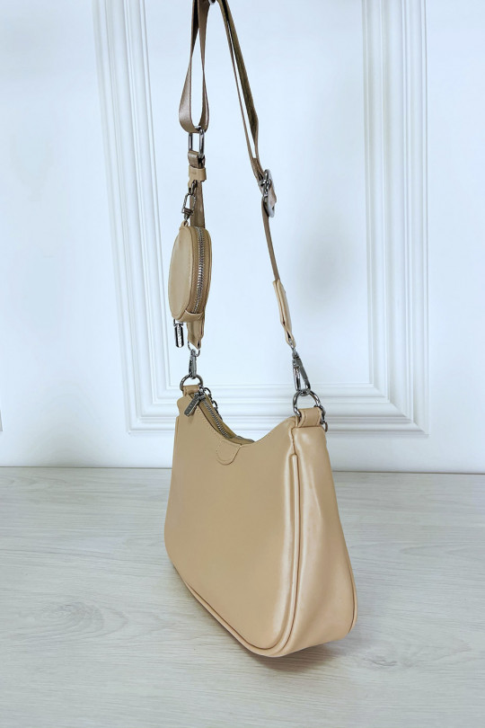 Beige handbag with shoulder and shoulder strap and round pouch - 5