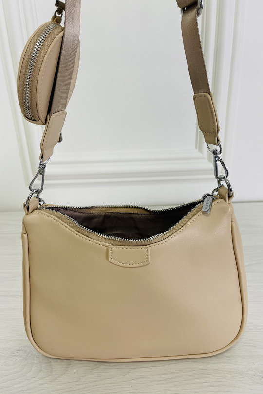 Beige handbag with shoulder and shoulder strap and round pouch - 6