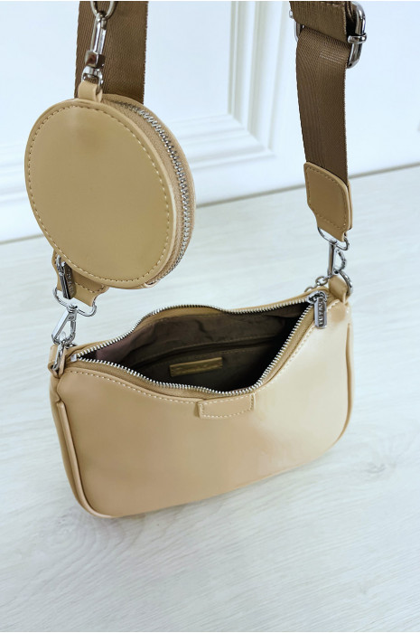 Beige handtas met schouder- en schouderband en rond etui - 7
