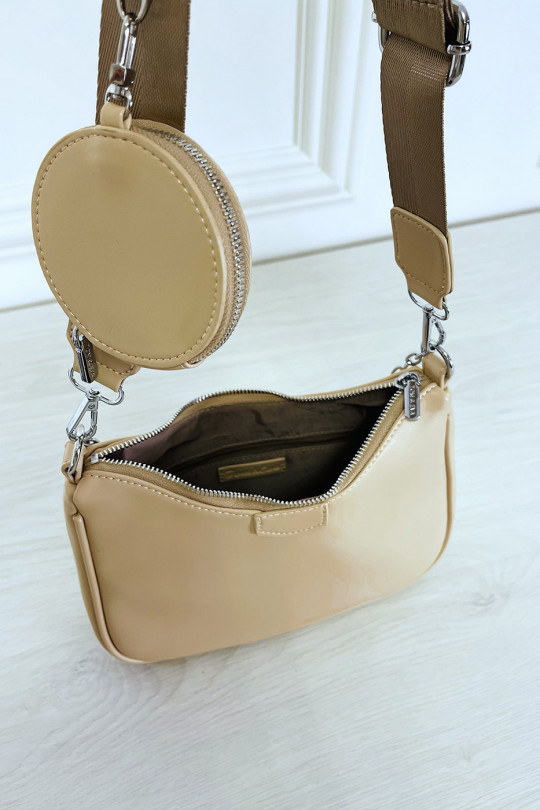 Beige handbag with shoulder and shoulder strap and round pouch - 7