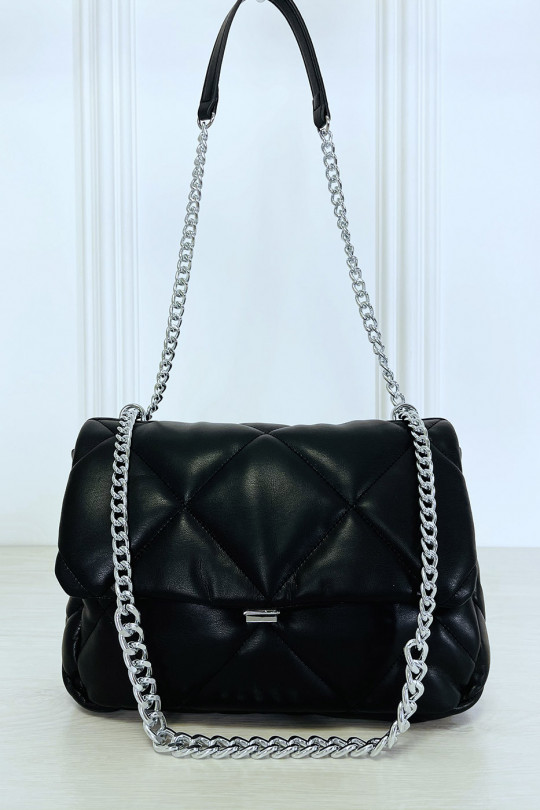 Black quilted chain shoulder handbag - 1