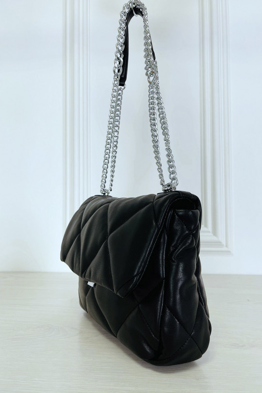 Black quilted chain shoulder handbag - 3