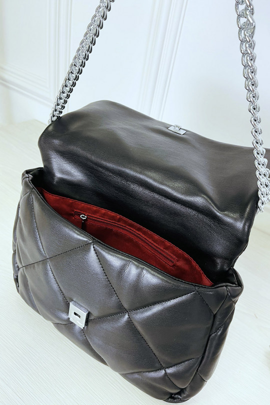 Black quilted chain shoulder handbag - 6