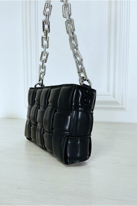 Sac à main noir rigide effet damier à chaîne argentée - 9