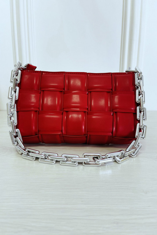 Red rigid checkered effect handbag with silver chain - 2