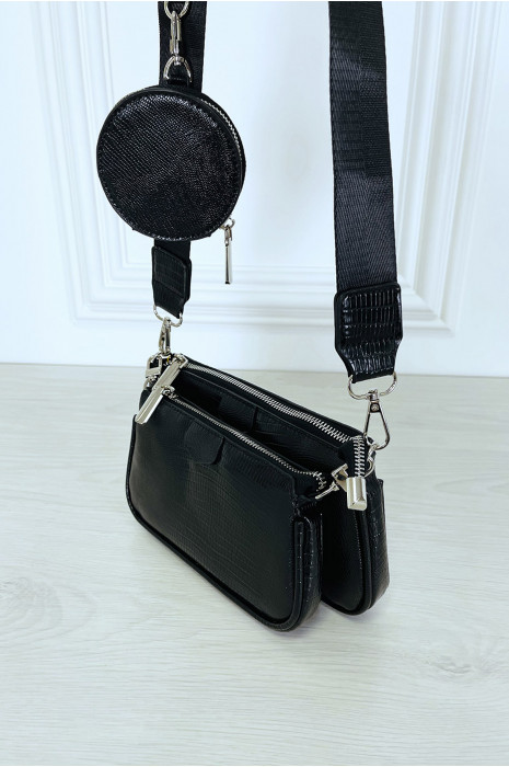Sac à main noir multi pochette bandoulière - 5