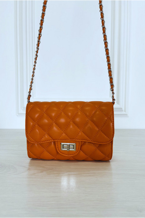 Mini sac à main orange matelassé à chaîne bandoulière - 1