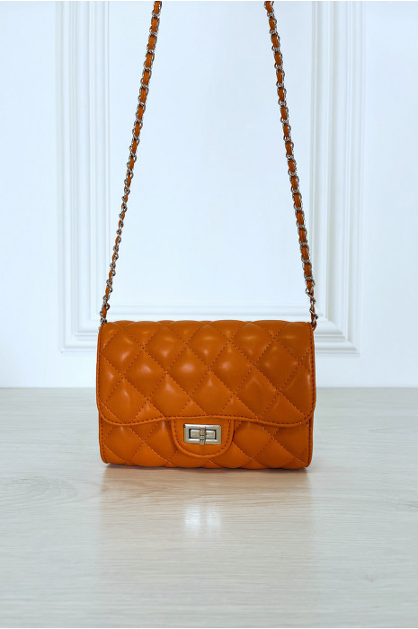Mini sac à main orange matelassé à chaîne bandoulière - 3