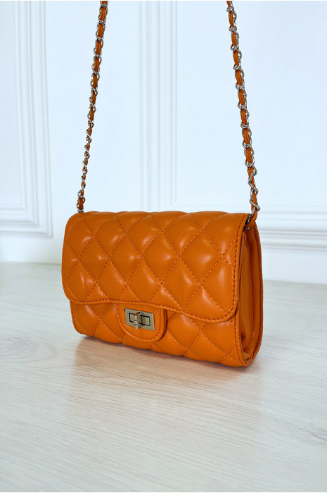 Mini sac à main orange matelassé à chaîne bandoulière - 4