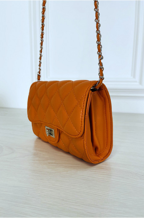 Mini sac à main orange matelassé à chaîne bandoulière - 5
