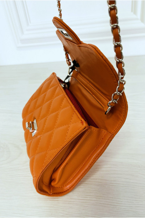 Mini sac à main orange matelassé à chaîne bandoulière - 7
