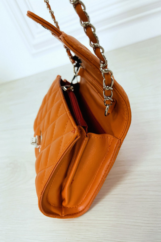 Mini sac à main orange matelassé à chaîne bandoulière - 8