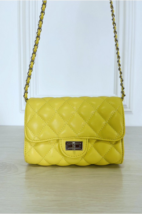 Mini Quilted Yellow Crossbody Chain Handbag - 1