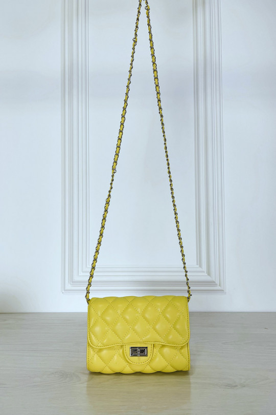 Mini Quilted Yellow Crossbody Chain Handbag - 2