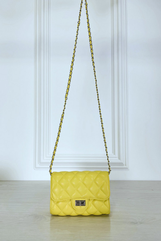 Mini Quilted Yellow Crossbody Chain Handbag - 3