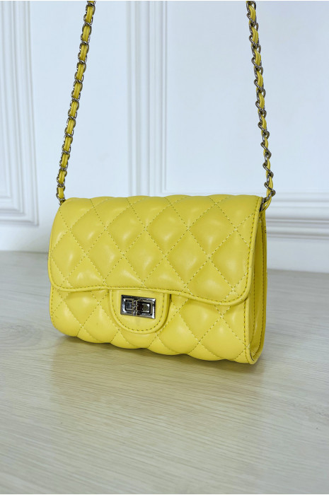 Mini gewatteerde gele crossbody ketting handtas - 4