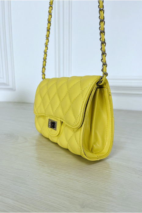 Mini sac à main jaune matelassé à chaîne bandoulière - 5