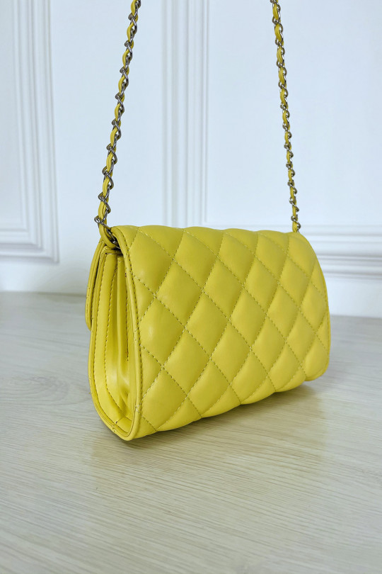 Mini Quilted Yellow Crossbody Chain Handbag - 6