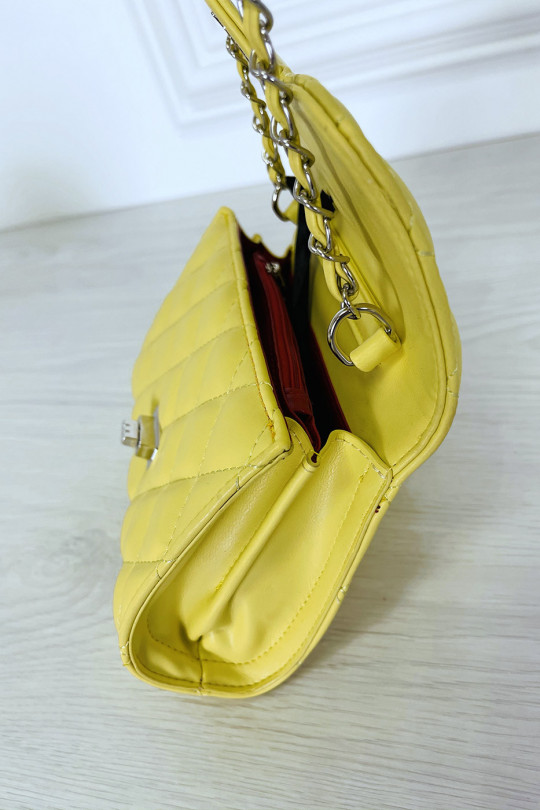 Mini Quilted Yellow Crossbody Chain Handbag - 7