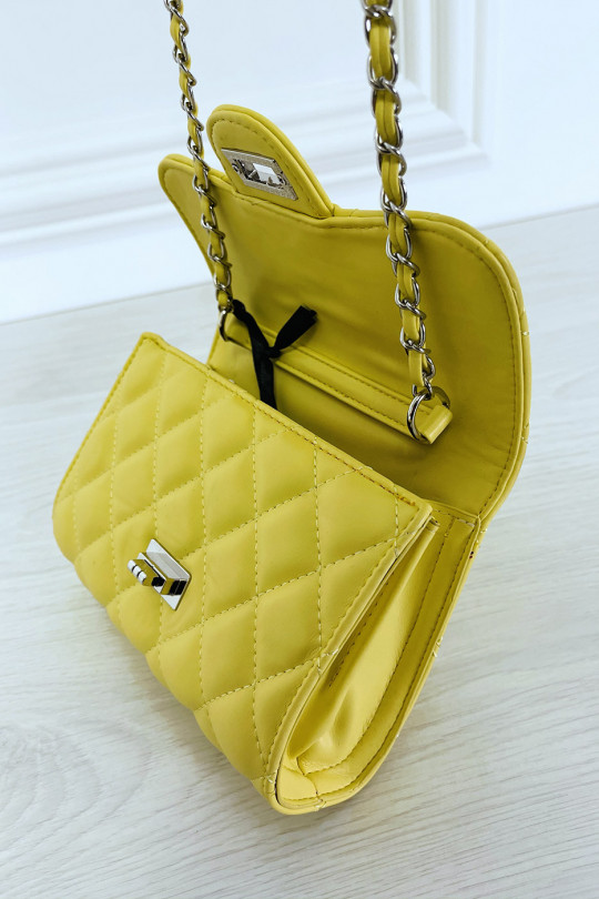Mini Quilted Yellow Crossbody Chain Handbag - 8