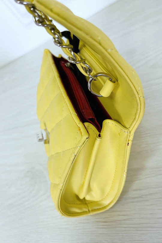 Mini Quilted Yellow Crossbody Chain Handbag - 9