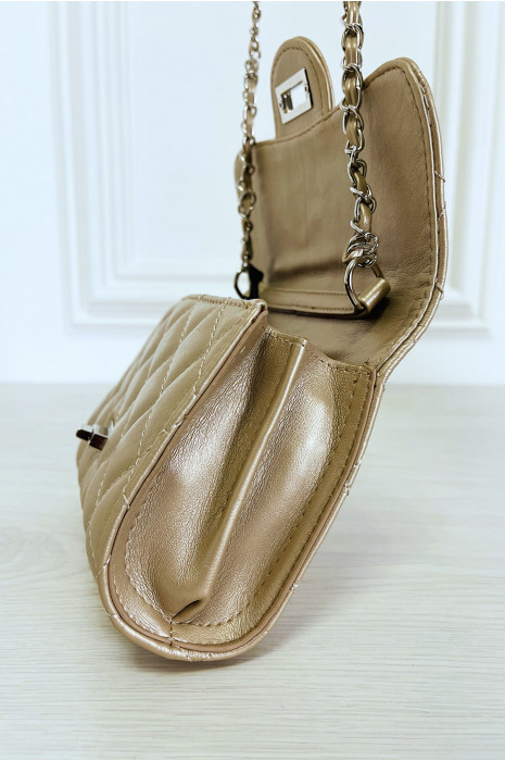 Mini sac à main doré matelassé à chaîne bandoulière - 8