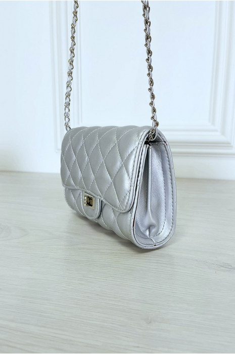 Mini sac à main argenté matelassé à chaîne bandoulière - 4