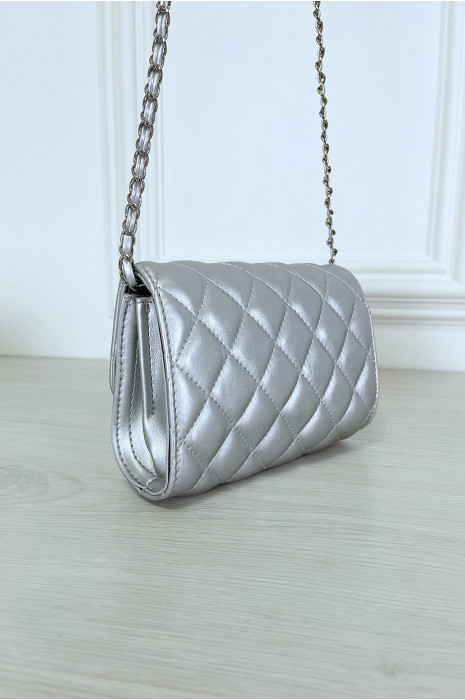 Mini sac à main argenté matelassé à chaîne bandoulière - 5