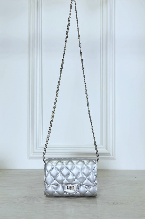 Mini sac à main argenté matelassé à chaîne bandoulière - 6