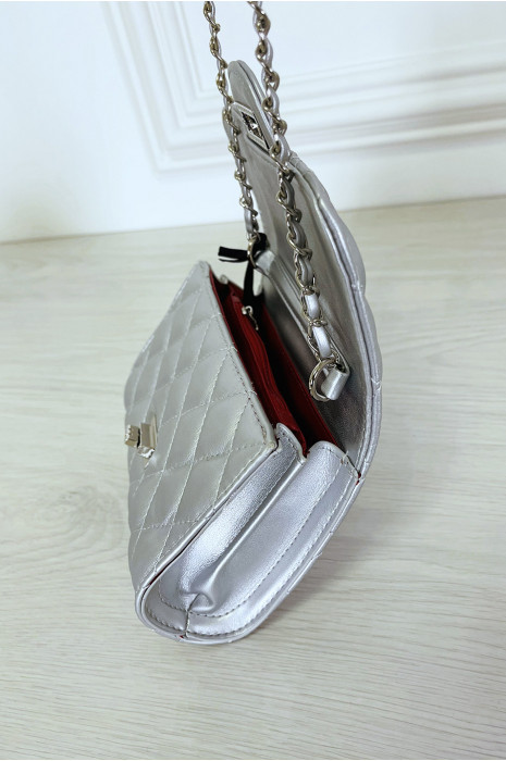 Mini sac à main argenté matelassé à chaîne bandoulière - 8