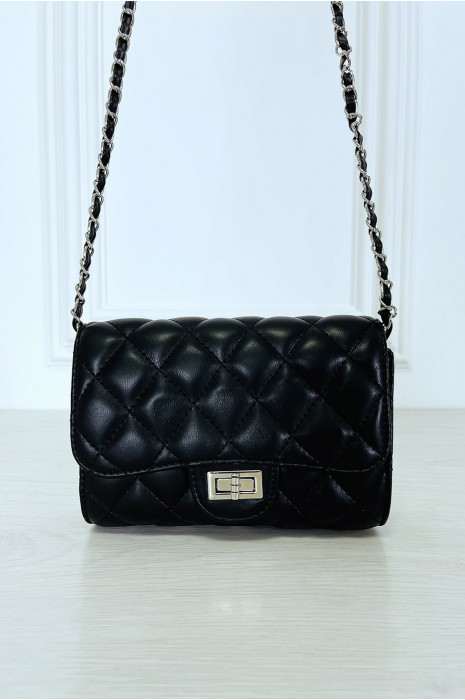 Mini sac à main noir matelassé à chaîne bandoulière - 6