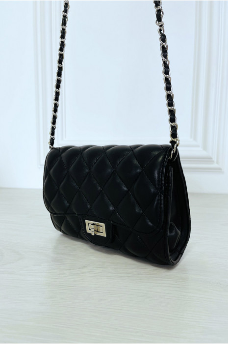 Mini sac à main noir matelassé à chaîne bandoulière - 7