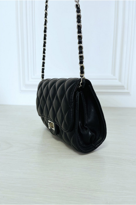 Mini sac à main noir matelassé à chaîne bandoulière - 8