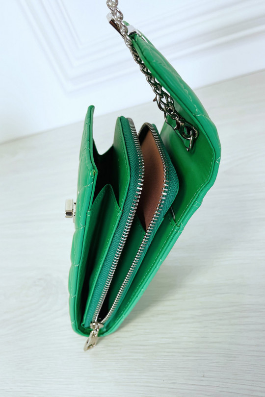 Pochette portefeuille verte à chaîne bandoulière - 5