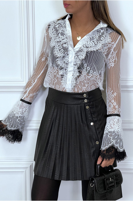White shirt in white lace with black collar and ruffle - 4