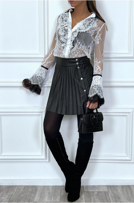White shirt in white lace with black collar and ruffle - 5